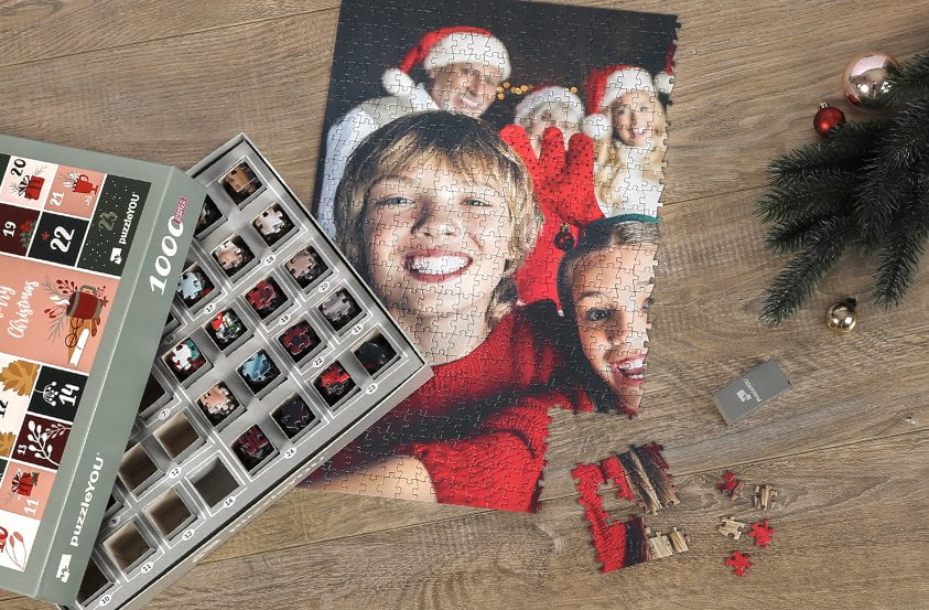 Adventskalender puzzel 1000 stukjes met je eigen foto’s ontwerpen